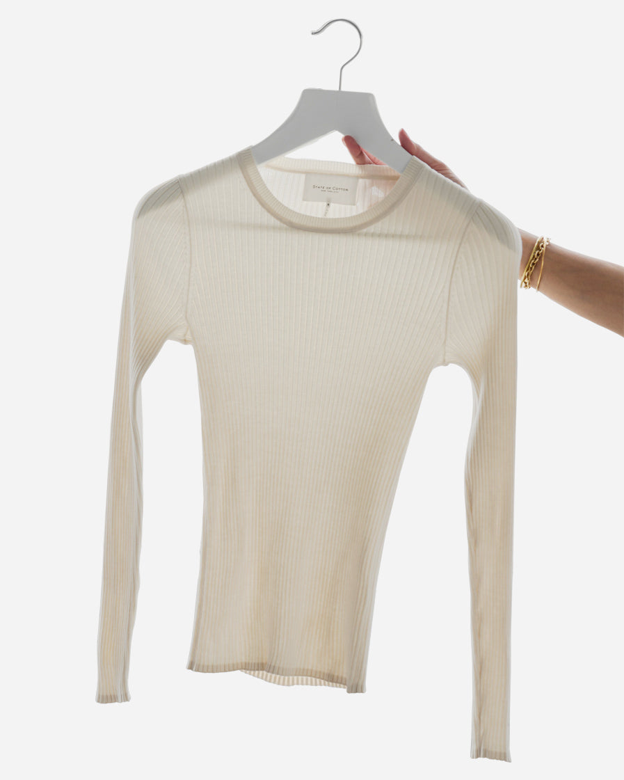 The Surrey Cotton Crewneck Sweater in ivory, detail view — State of Cotton NYC