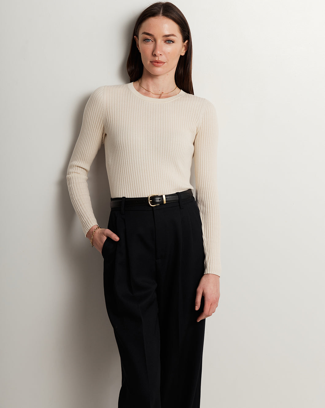 The Surrey Cotton Crewneck Sweater in ivory, additional view — State of Cotton NYC