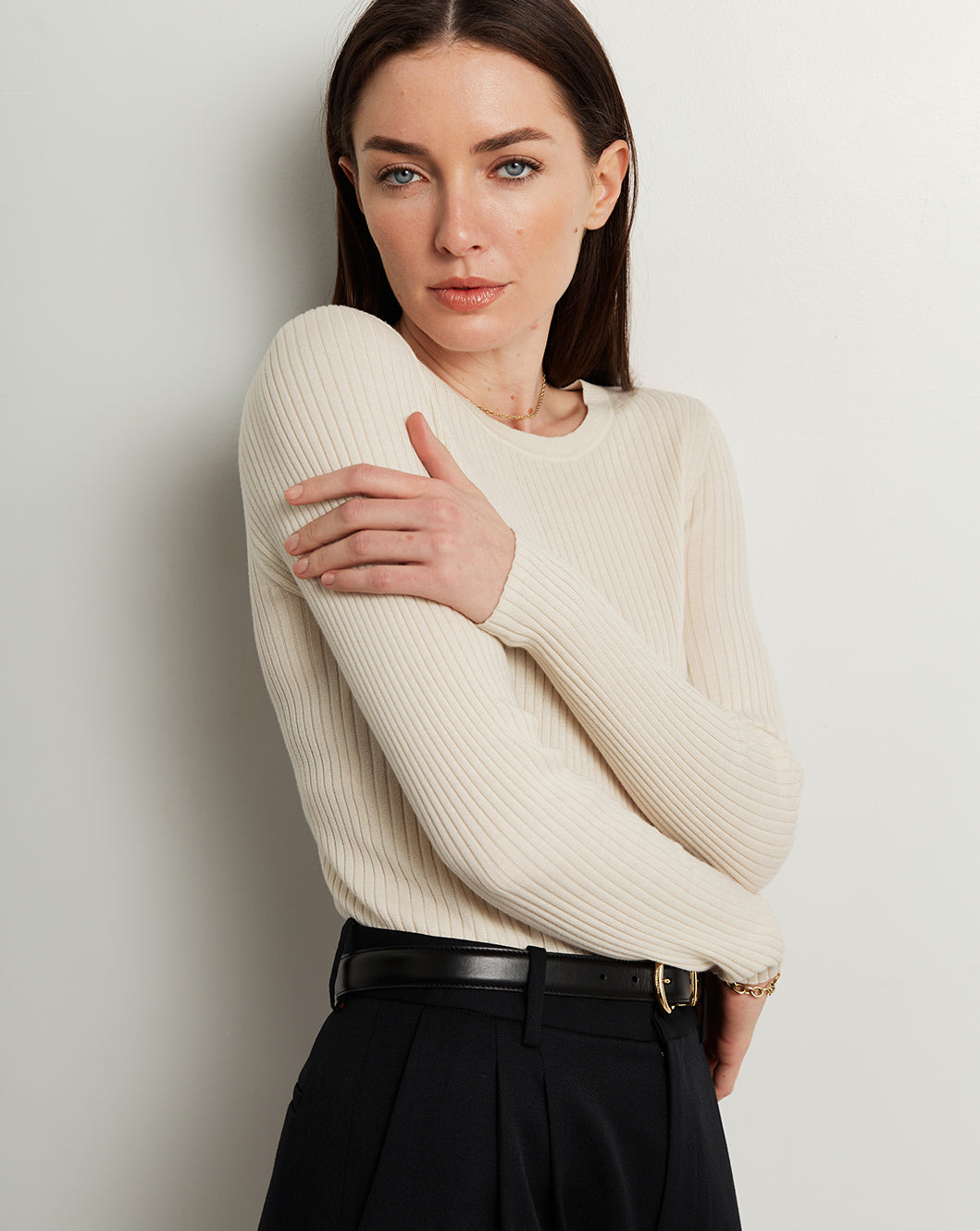 The Surrey Cotton Crewneck Sweater in ivory, additional view — State of Cotton NYC