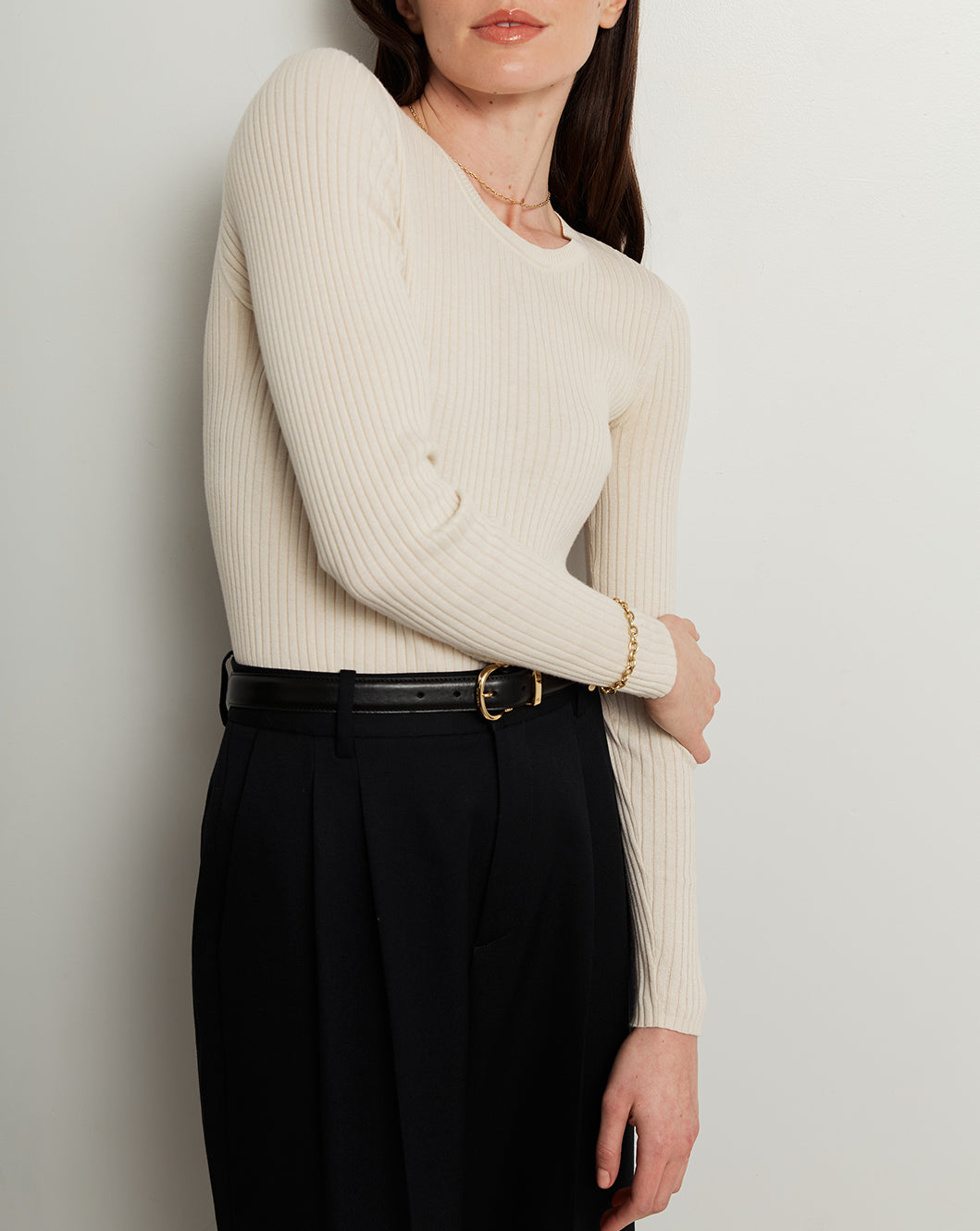 The Surrey Cotton Crewneck Sweater in ivory, additional view — State of Cotton NYC