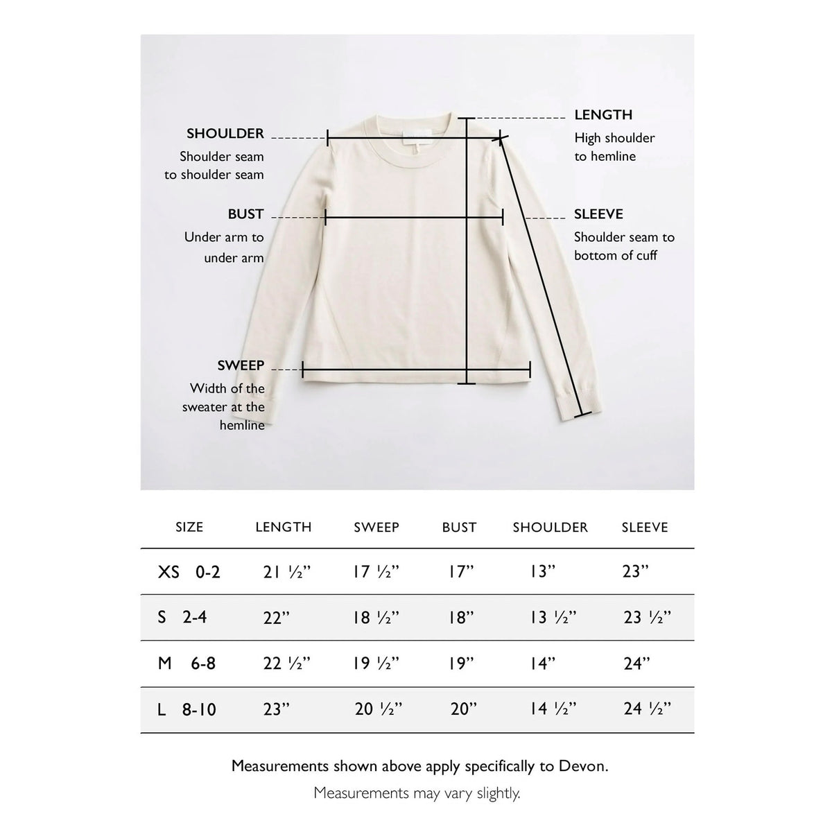 Size chart for The Devon Stripe Cotton Crewneck Sweater — State of Cotton NYC