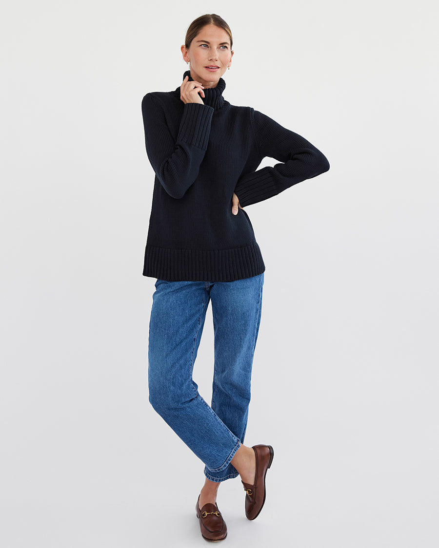 The Wynn Cotton Turtleneck Sweater in Navy, additional view — State of Cotton NYC