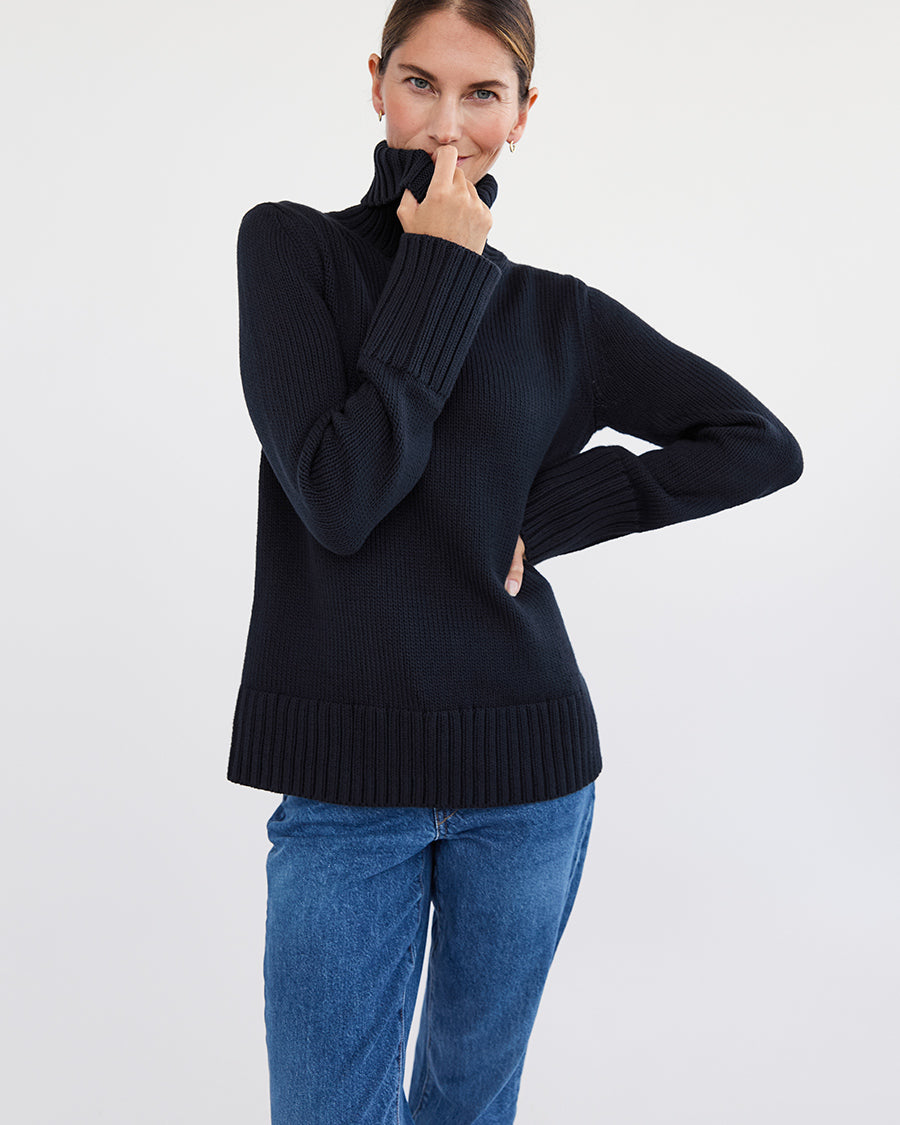 The Wynn Cotton Turtleneck Sweater in Navy, additional view — State of Cotton NYC