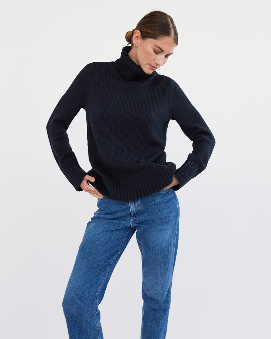 The Wynn Cotton Turtleneck Sweater in Navy, additional view — State of Cotton NYC