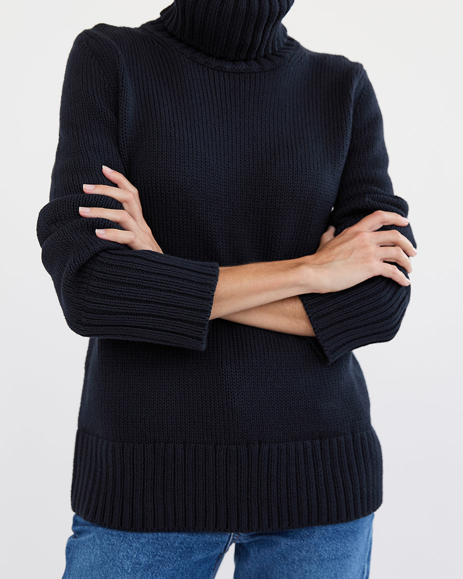 The Wynn Cotton Turtleneck Sweater in Navy, additional view — State of Cotton NYC
