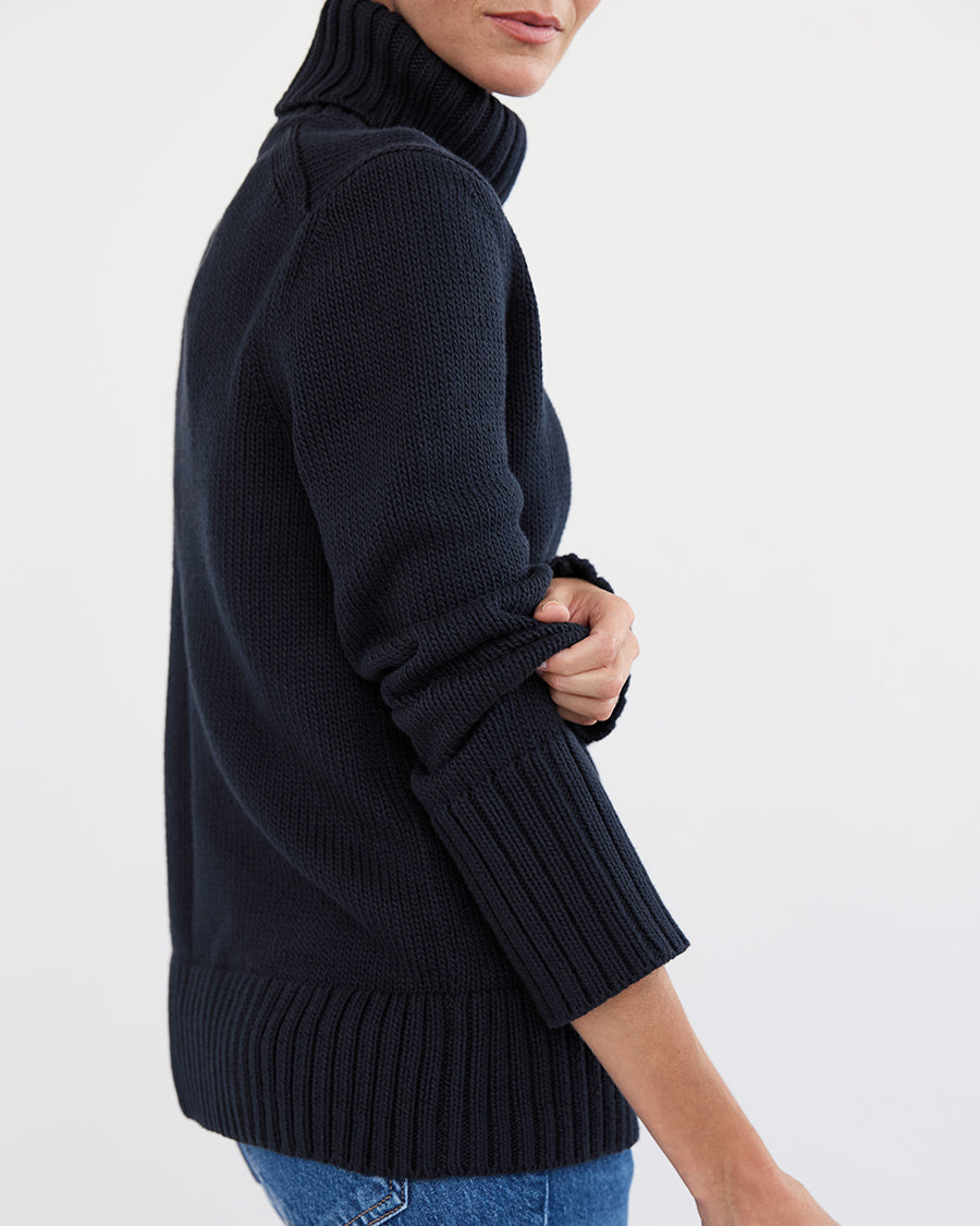 The Wynn Cotton Turtleneck Sweater in Navy, additional view — State of Cotton NYC