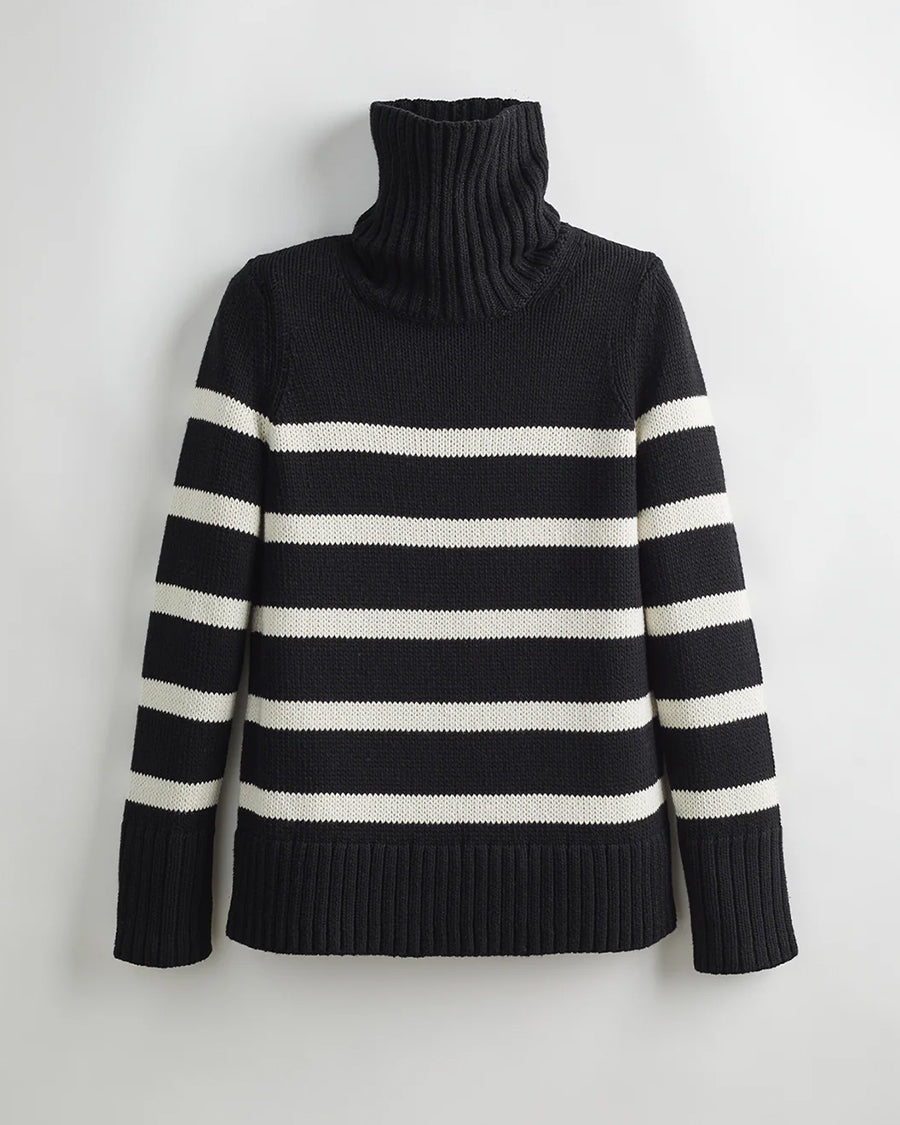 The Wynn Stripe Cotton Turtleneck Sweater in black and ivory, additional view — State of Cotton NYC