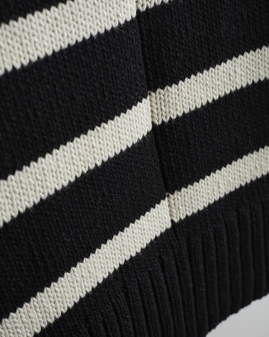 The Wynn Stripe Cotton Turtleneck Sweater in black and ivory — State of Cotton NYC