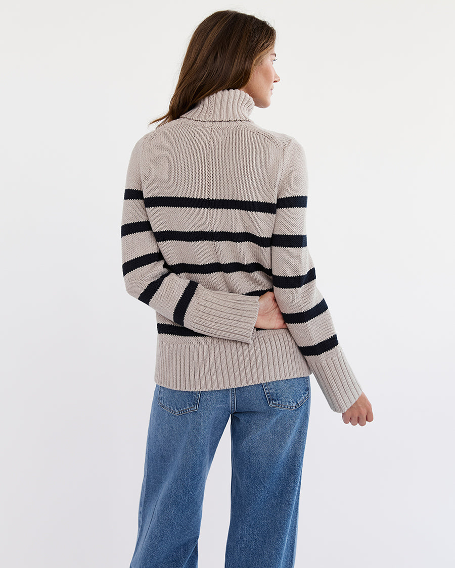 The Wynn Stripe Cotton Turtleneck Sweater in oat and navy, additional view — State of Cotton NYC