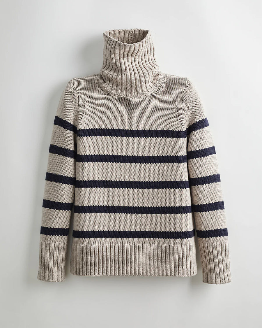 The Wynn Stripe Cotton Turtleneck Sweater in oat and navy, additional view — State of Cotton NYC