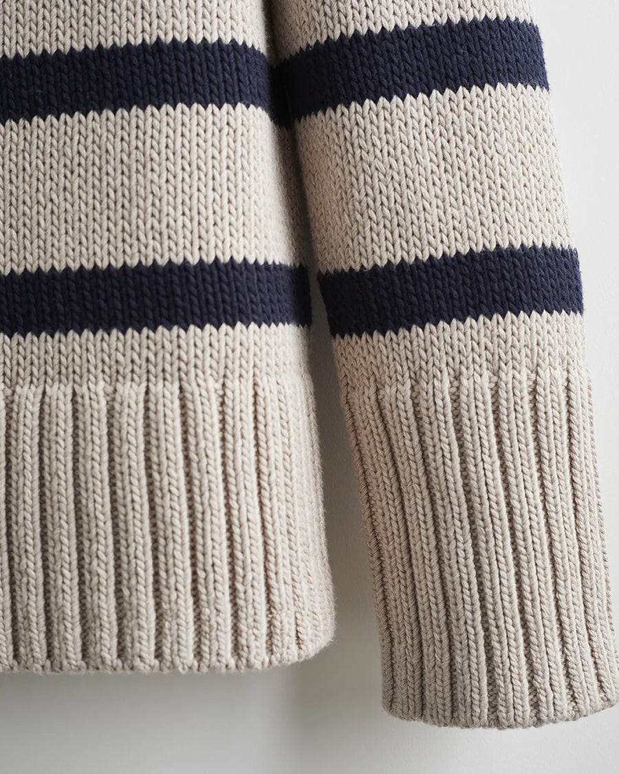The Wynn Stripe Cotton Turtleneck Sweater in oat and navy, additional view — State of Cotton NYC