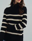 The Wynn Stripe Cotton Turtleneck Sweater in black and ivory, alternate view — State of Cotton NYC