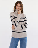 The Wynn Stripe Cotton Turtleneck Sweater in oat and navy — State of Cotton NYC