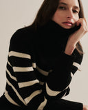 Woman wearing The Wynn Stripe Cotton Turtleneck Sweater — State of Cotton NYC