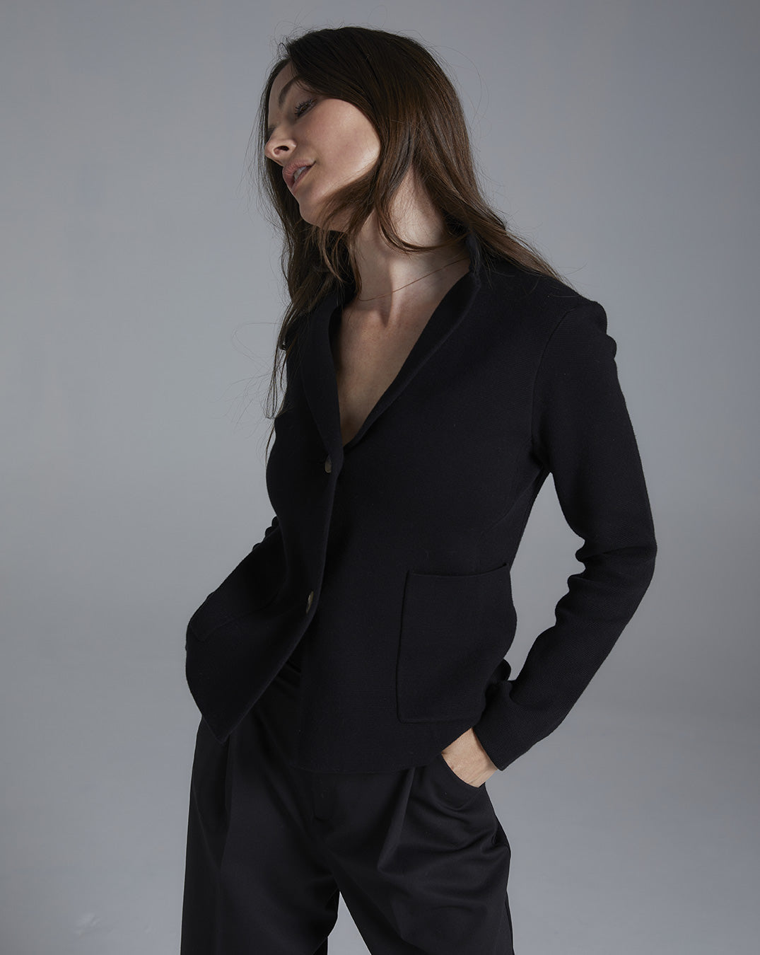 The Beale Cotton Cardigan Blazer in black, additional view — State of Cotton NYC