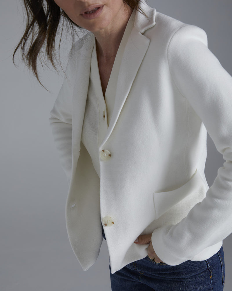 The Beale Cotton Cardigan Blazer in ivory, full length — State of Cotton NYC