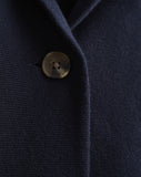 Detail shot of The Beale Cotton Cardigan Blazer in navy — organic American cotton