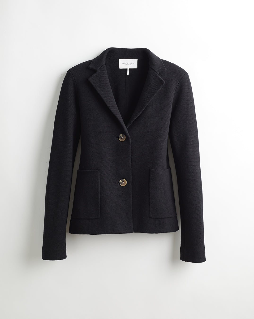 The Beale Cotton Cardigan Blazer in black, front view — State of Cotton NYC