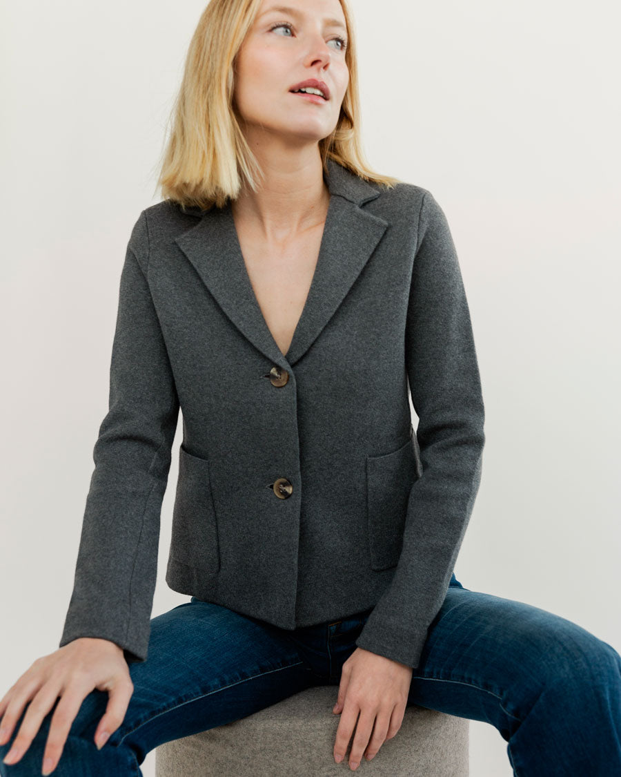 The Beale Cotton Cardigan Blazer in heather grey, individual view — State of Cotton NYC