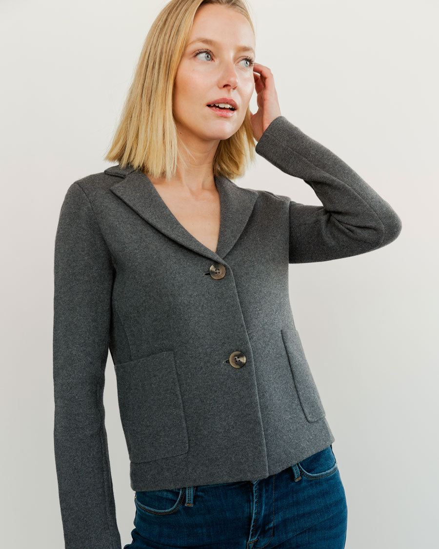 The Beale Cotton Cardigan Blazer in heather grey, individual view — State of Cotton NYC