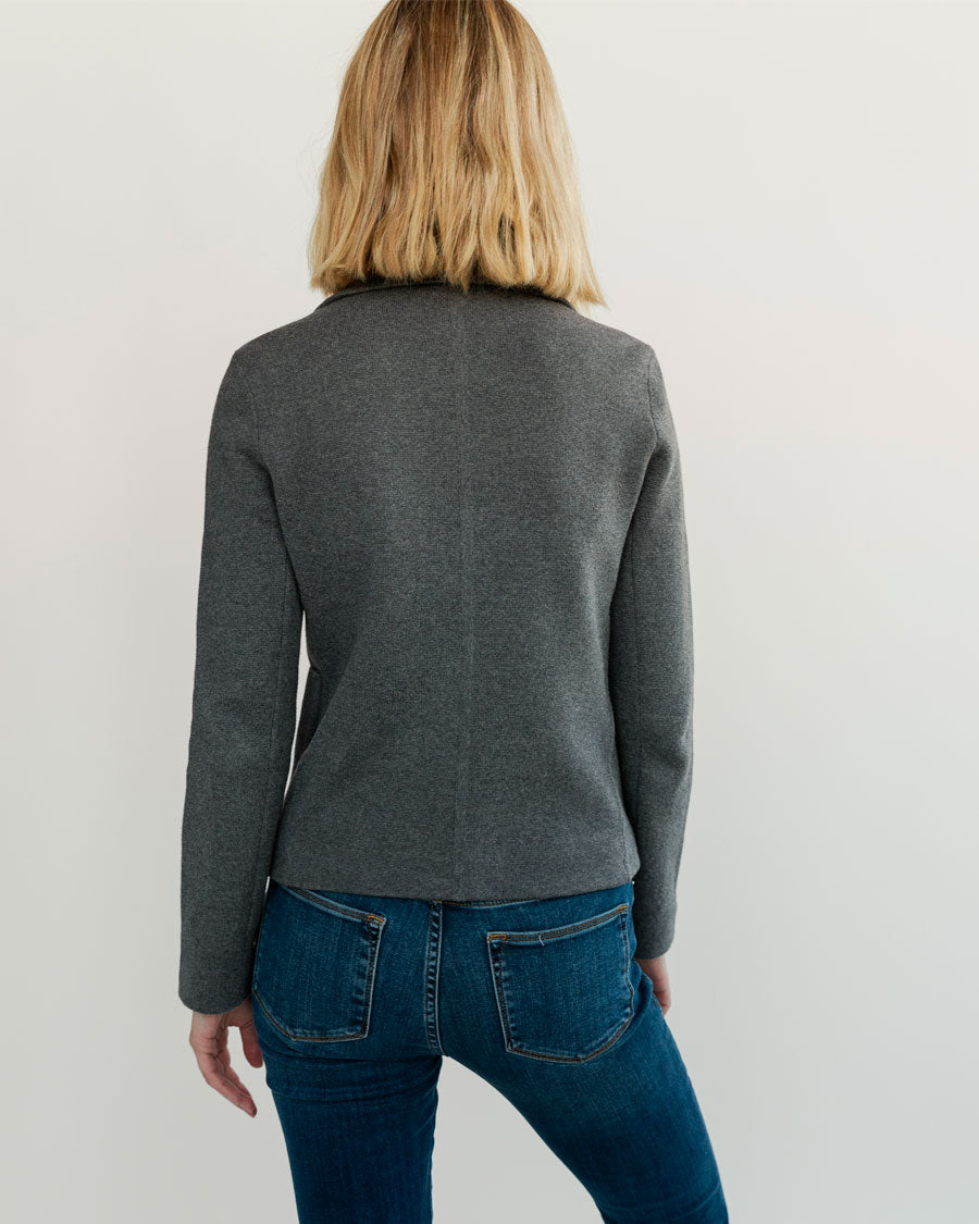 The Beale Cotton Cardigan Blazer in heather grey, individual view — State of Cotton NYC