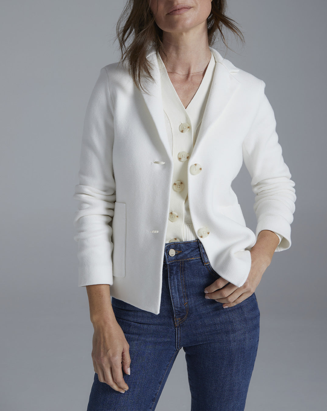 The Beale Cotton Cardigan Blazer in ivory, additional view — State of Cotton NYC