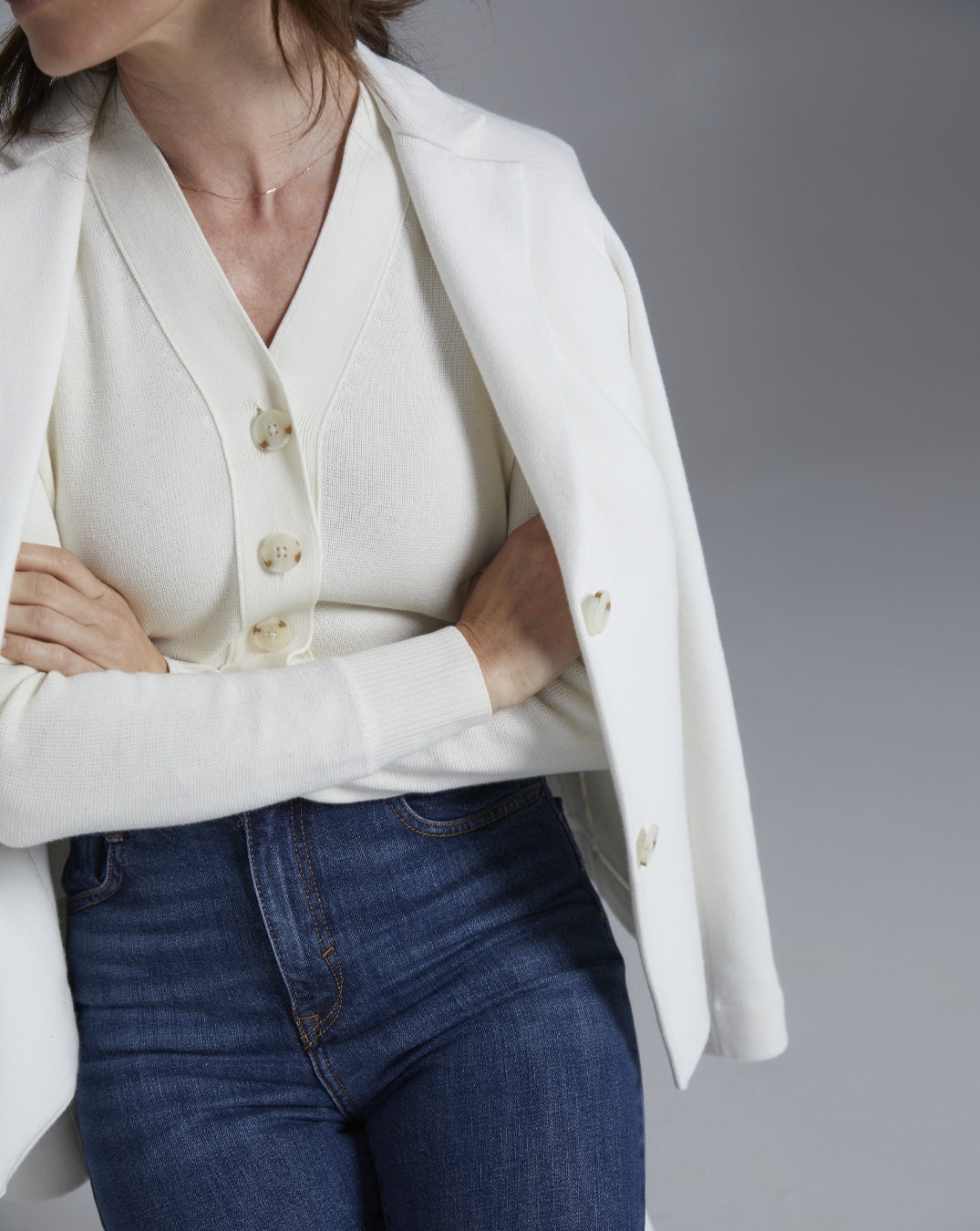 The Beale Cotton Cardigan Blazer in ivory, additional view — State of Cotton NYC