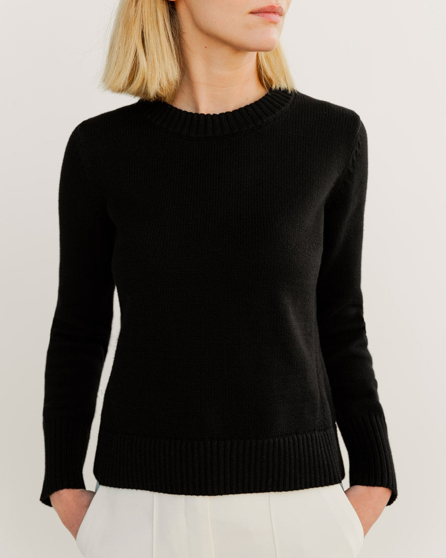 The Castine Cotton Crewneck Sweater in black, individual view — State of Cotton NYC