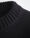 Detail shot of The Castine Cotton Crewneck Sweater in black — Turkish cotton, Italian-spun