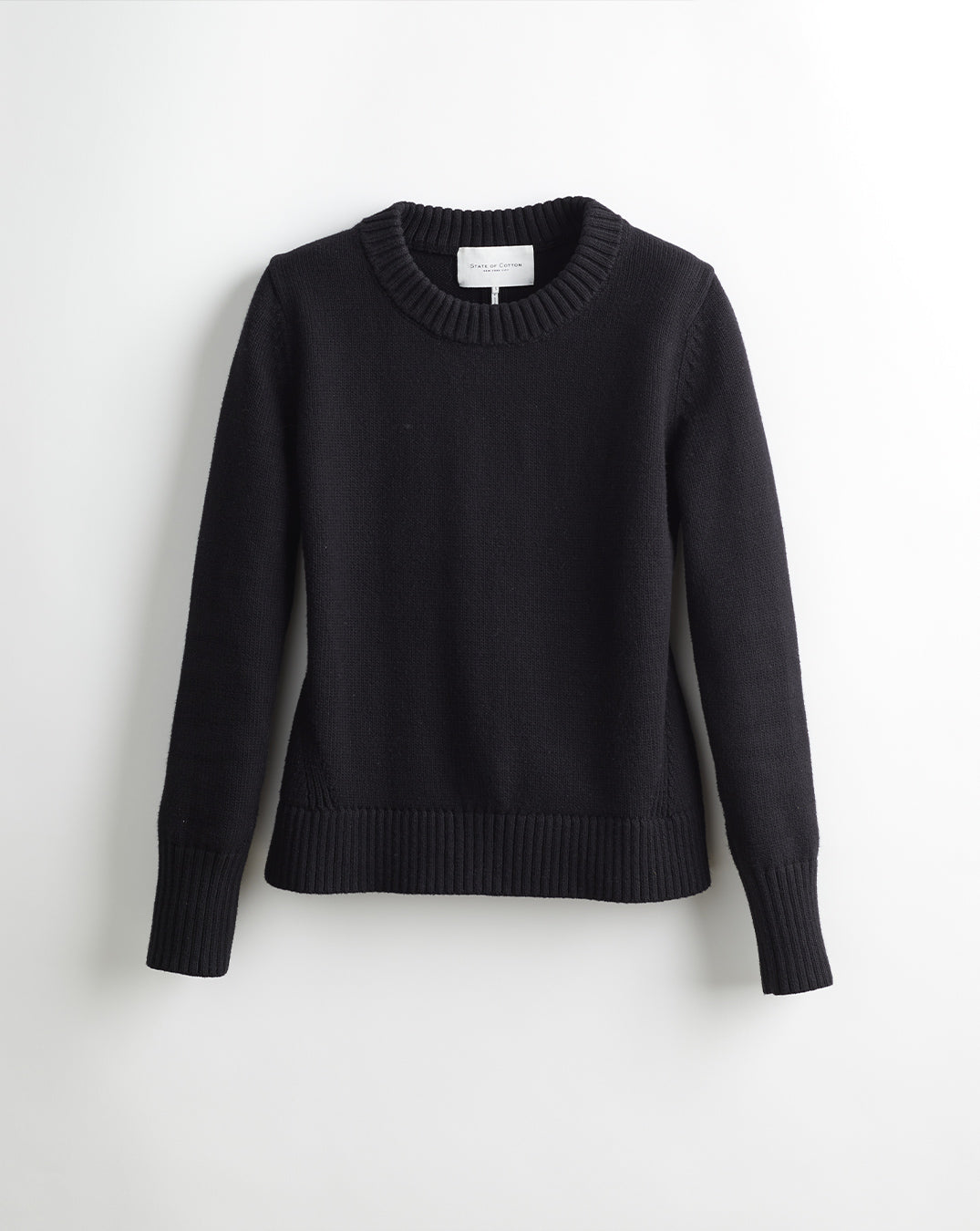 The Castine Cotton Crewneck Sweater in black, front view — State of Cotton NYC
