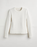 Woman wearing The Castine Cotton Crewneck Sweater in ivory — State of Cotton NYC