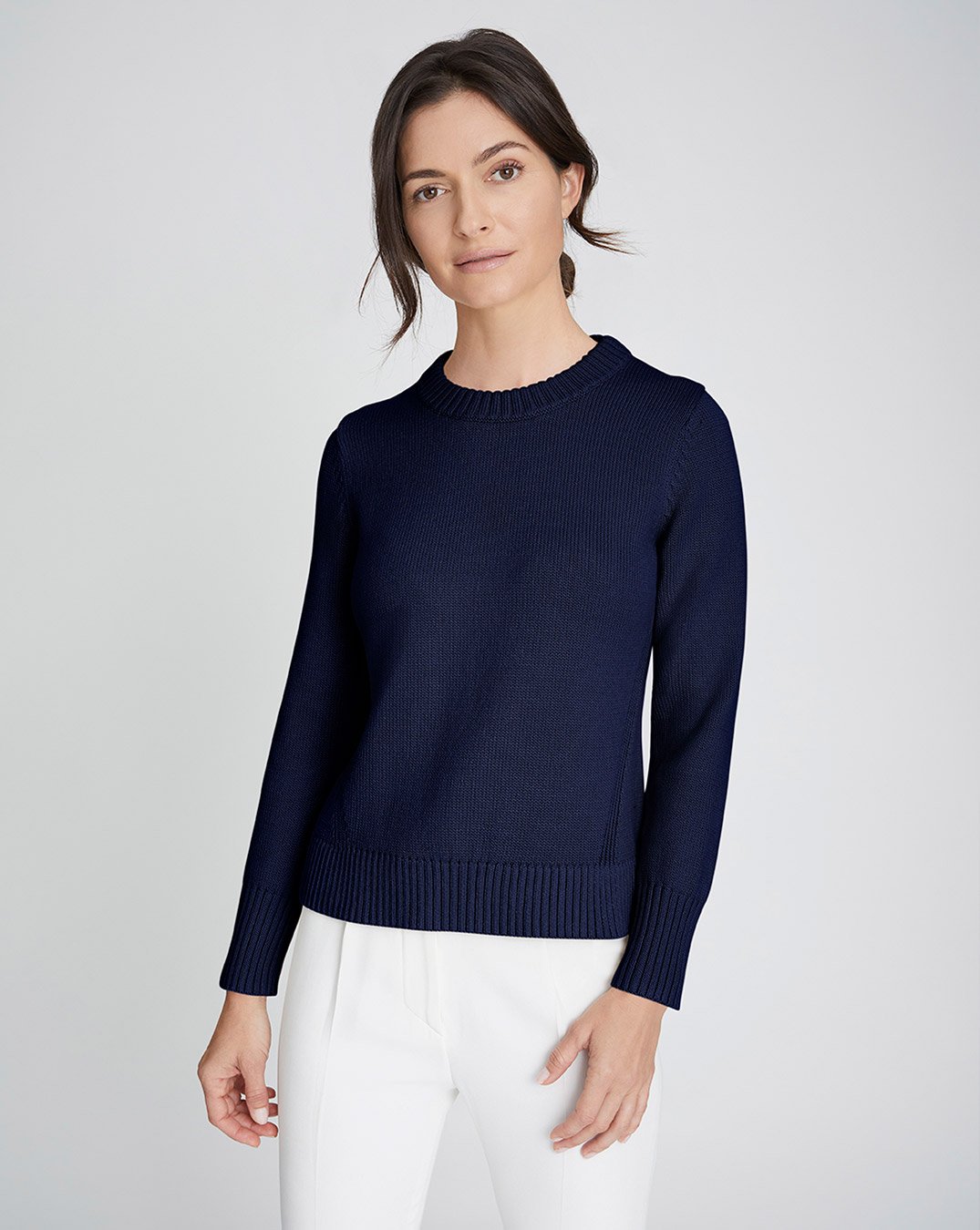 The Castine Cotton Crewneck Sweater in navy, additional view — State of Cotton NYC