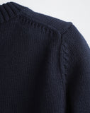 Detail shot of The Castine Cotton Crewneck Sweater in navy — Turkish cotton, Italian-spun