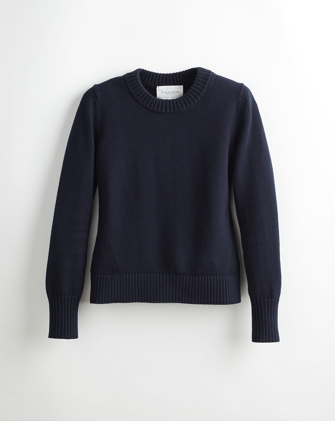 The Castine Cotton Crewneck Sweater in navy, front view — State of Cotton NYC