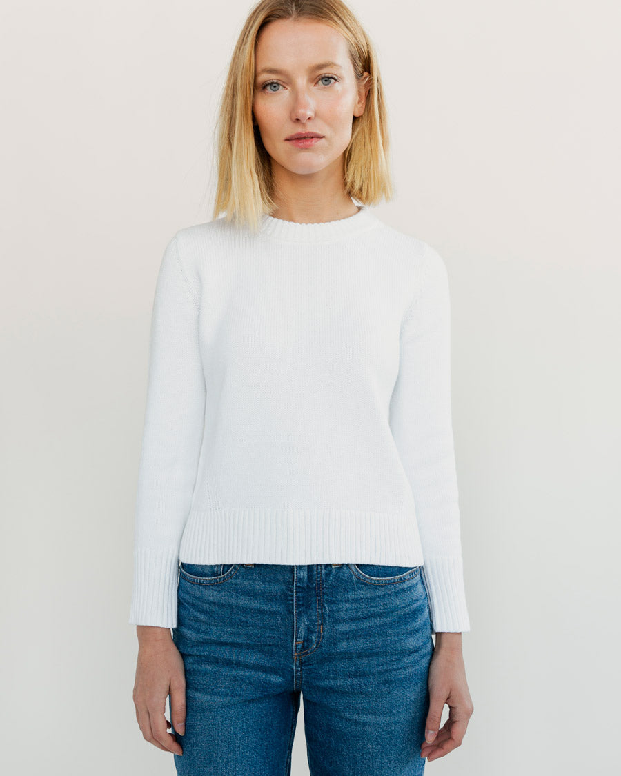 The Castine Cotton Crewneck Sweater in white, individual view — State of Cotton NYC