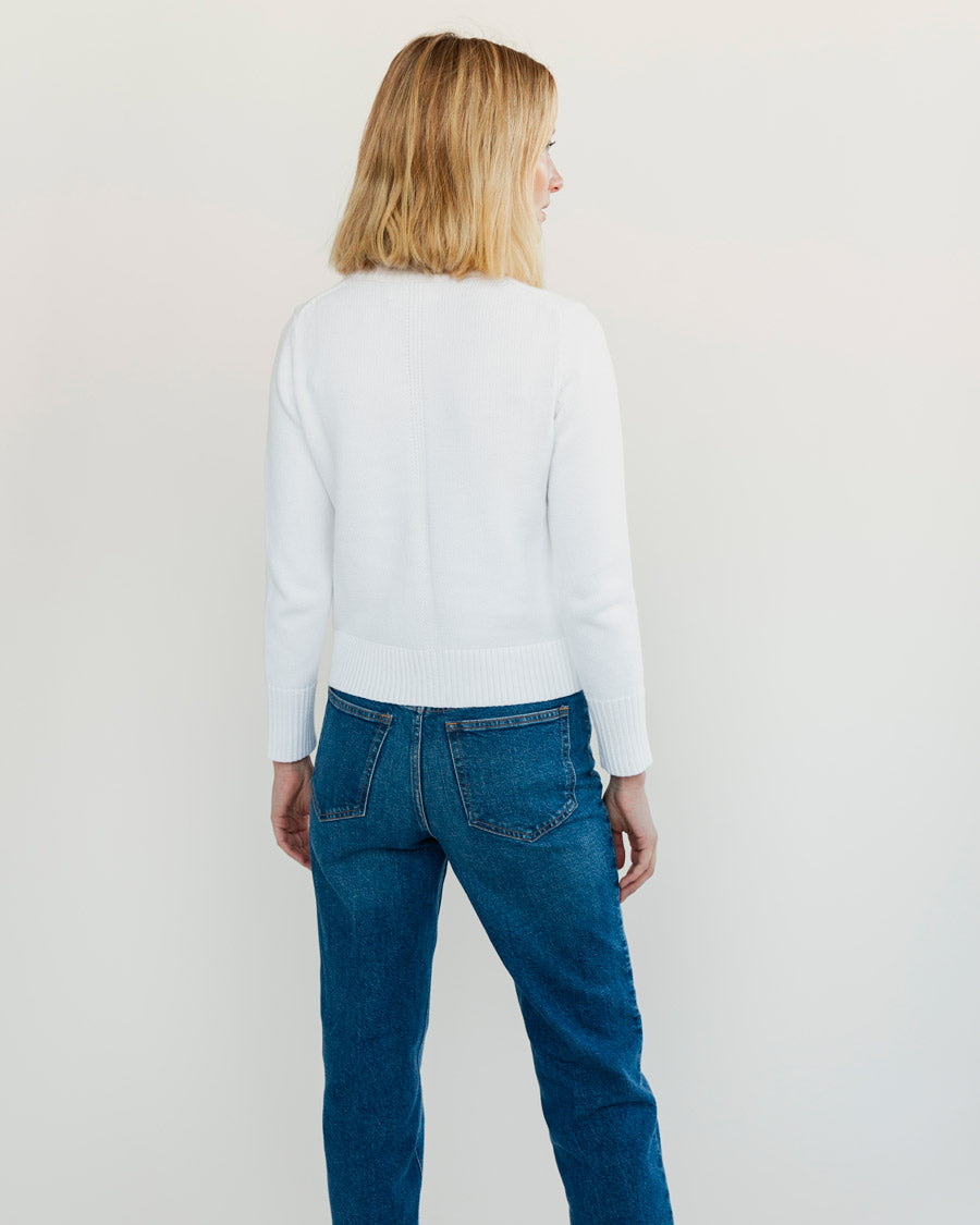 The Castine Cotton Crewneck Sweater in white, individual view — State of Cotton NYC