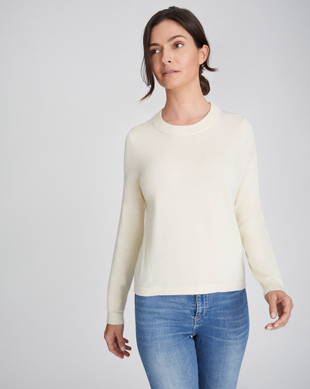 The Devon Cotton Crewneck Sweater in ivory, additional view — State of Cotton NYC