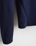 Detail shot of The Devon Cotton Crewneck Sweater in navy — lightweight Egyptian cotton
