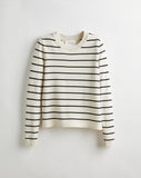 The Devon Stripe Cotton Crewneck Sweater in ivory and black, front view — State of Cotton NYC