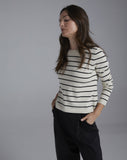 The Devon Stripe Cotton Crewneck Sweater in ivory and black — State of Cotton NYC