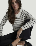Woman wearing The Devon Stripe Cotton Crewneck Sweater — State of Cotton NYC