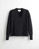 The Ellie Cotton V-Neck Sweater in black, front view — State of Cotton NYC