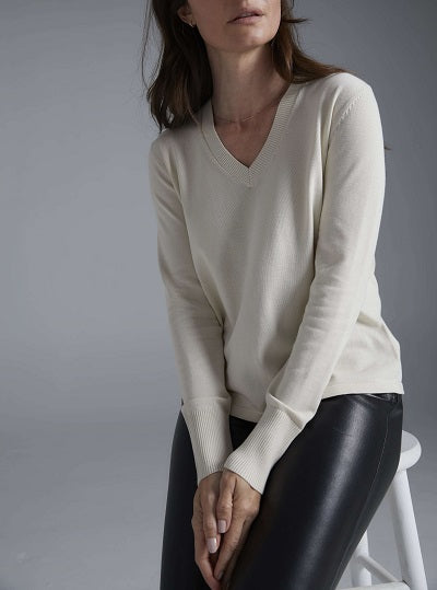 The Ellie Cotton V-Neck Sweater in ivory, additional view — State of Cotton NYC