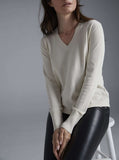 The Ellie Cotton V-Neck Sweater in ivory, additional view — State of Cotton NYC