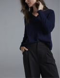 The Ellie Cotton V-Neck Sweater in navy, alternate view — State of Cotton NYC