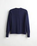The Ellie Cotton V-Neck Sweater in navy, back view — State of Cotton NYC