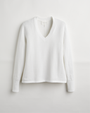 The Ellie Cotton V-Neck Sweater in white, front view — State of Cotton NYC