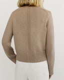 The Ellis Cotton Cardigan in camel, back view — State of Cotton NYC