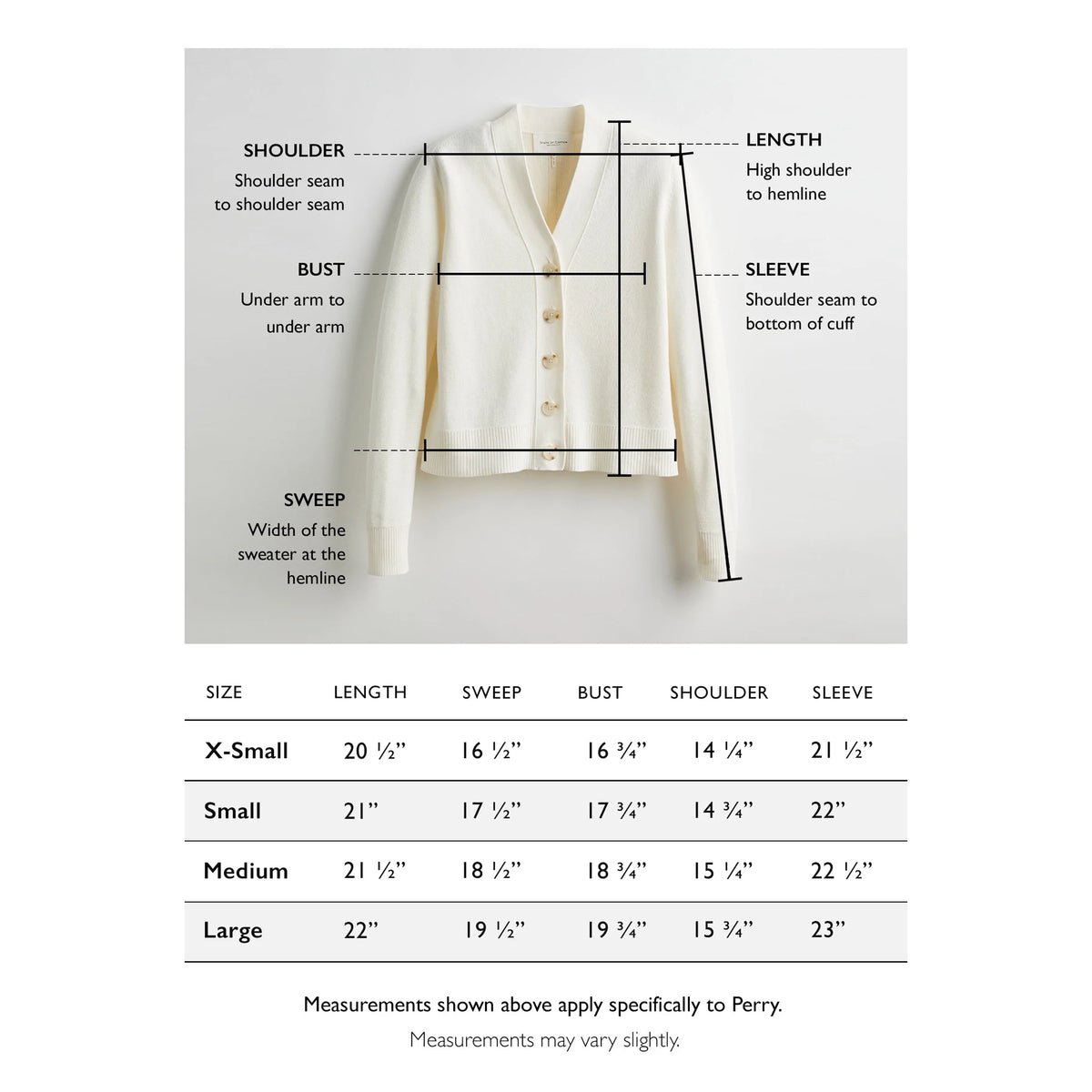 Size chart for The Perry Cotton Cardigan — State of Cotton NYC