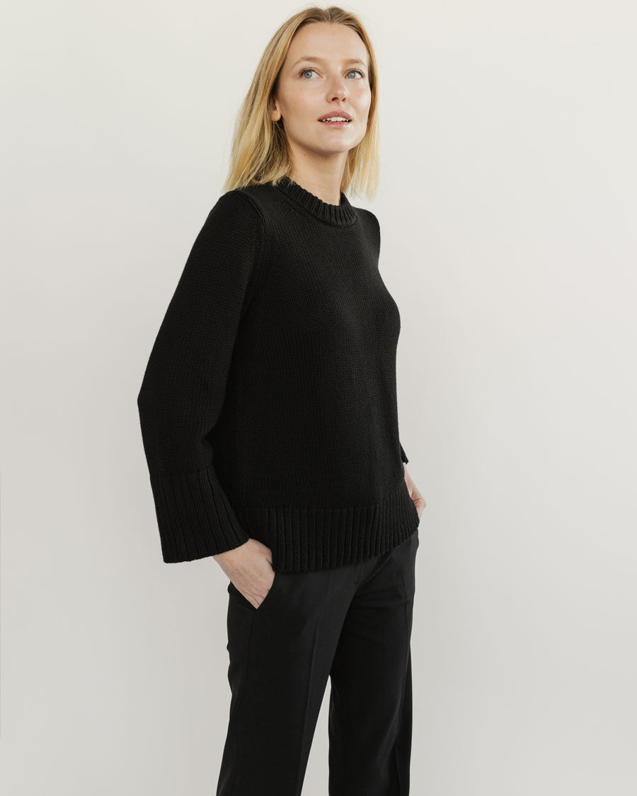 The Kittery Cotton Bell Sleeve Sweater in black, individual view — State of Cotton NYC
